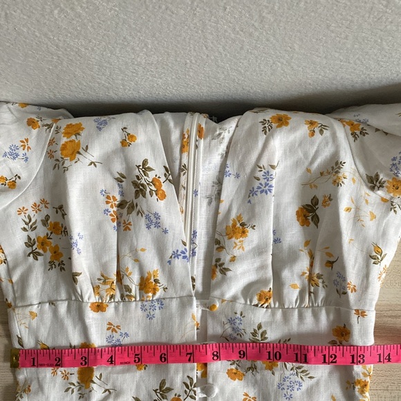 Reformation Maribel Linen Midi Floral Dress Puff Short Sleeves V Neck Tansy 4 - Picture 12 of 14